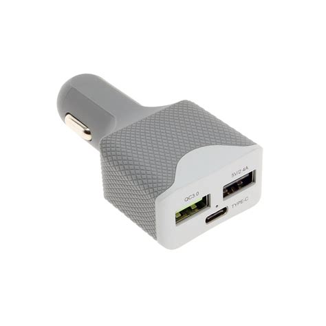 USB Car Charger 45W with Dual USB-A and Single USB-C Gray