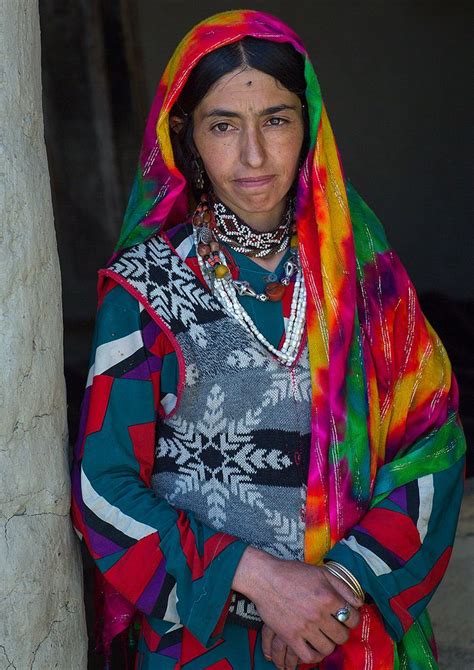 Portrait of an afghan woman in traditional clothing from pamir area, Badakhshan province ...