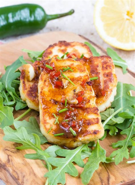 Crispy fried marinated halloumi cheese