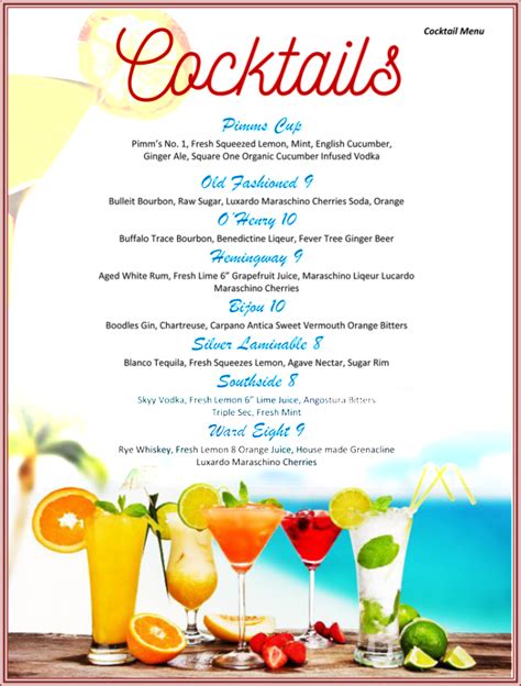 Drink Menu Template - 5 Best Drink Menu Formats