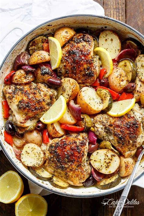 Garlic Lemon Herb Mediterranean Chicken + Potatoes (One Pan) - Cafe Delites