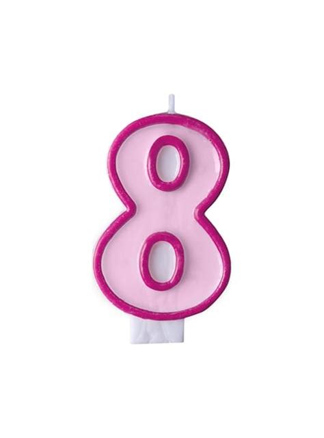 Number 8 birthday candle in pink for parties and birthdays | Funidelia