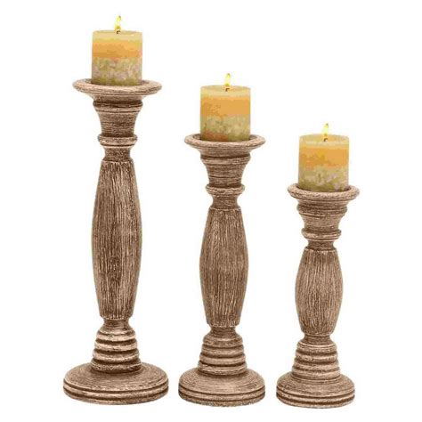 Shop Woodland Imports 3 Candle Wood Pillar Candle Holder Set at Lowes.com