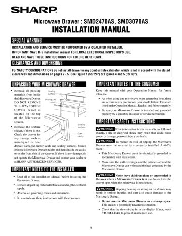 Sharp SMD2470ASY Microwave Drawer Installation Manuals | Manualzz