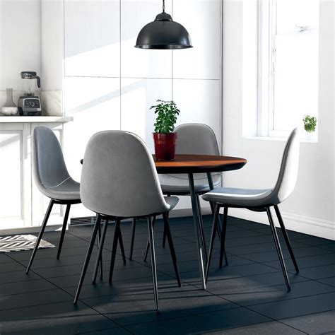 modern upholstered dining chairs set of 4 light grey fabric black tapered legs modern furniture ...