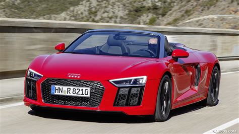 2018 Audi R8 Spyder V10 RWS (Color: Tango Red Metallic Effect) | Front Three-Quarter