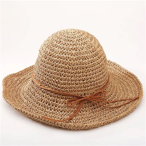 Fashion Women Raffia Grass Straw folding wide Brim Sun Hat For Elegant Lady Dome Fedora Lady ...