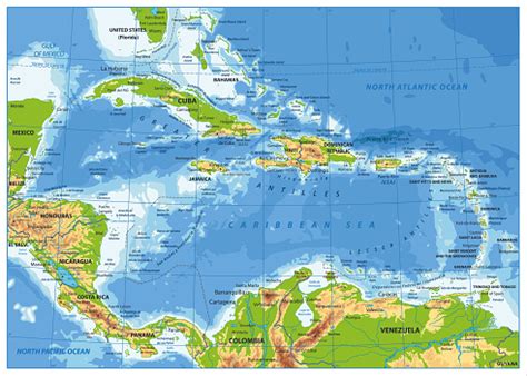 The Caribbean Physical Map Stock Illustration - Download Image Now - iStock