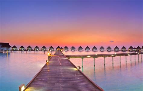 Wallpaper ocean, sunset, panorama, Maldives, resort images for desktop, section пейзажи - download