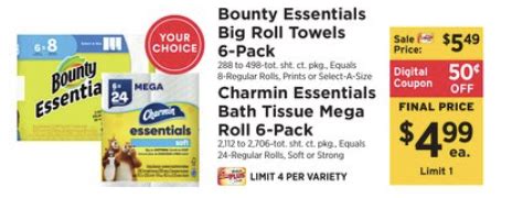 Bounty Essentials Paper Towels & Charmin Essentials Bath Tissue as Low as $2.49 at ShopRite ...