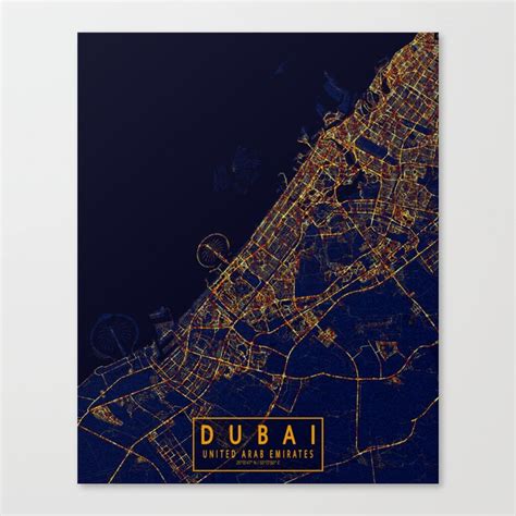 Dubai, UAE Map - City At Night Canvas Print by deMAP Studio | Society6