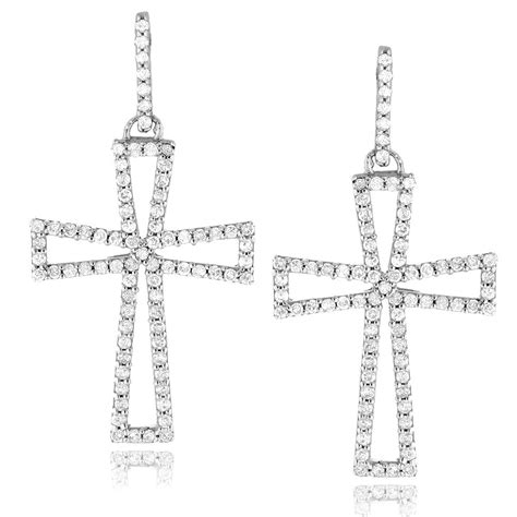 DANGLING DIAMOND CROSS EARRINGS 0.8CT STERLING SILVER | Cross earrings, Diamond cross earrings ...