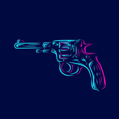 Gun revolver. Vintage pistol handgun Line. Pop Art logo. Colorful design with dark background ...