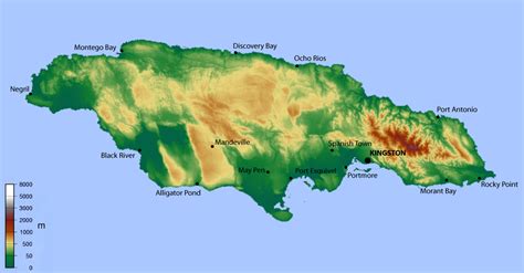 Map of Jamaica (Topographic Map) : Worldofmaps.net - online Maps and ...