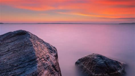 Wallpaper Evening, Sky, Sea, Rock, Sunset