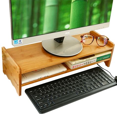 Natural Bamboo Wood Desk Organizing Computer Monitor Riser Stand ...