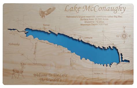 Lake McConaughy, Nebraska - Laser Cut Wood Map| Personal Handcrafted ...