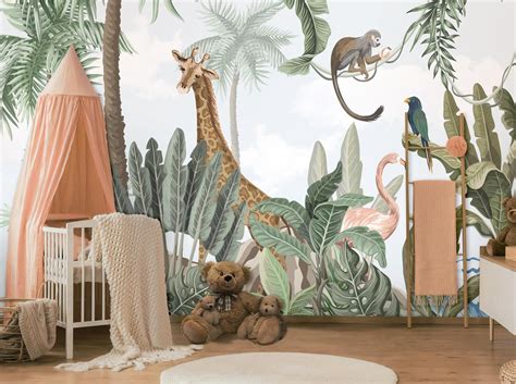 Kids Wallpaper Self Adhesive Peel and Stick Safari Animals | Etsy | Kids room murals, Kids room ...