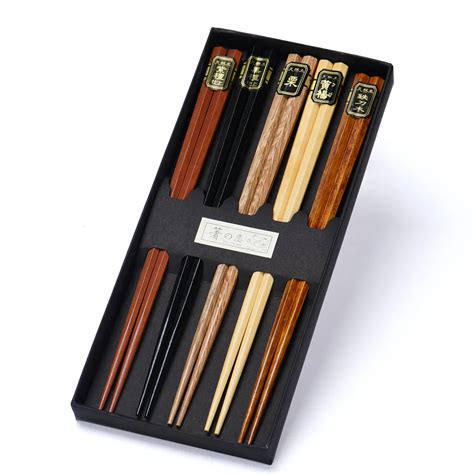 5 Pair/set Natural Beech Wooden Chopsticks Chinese Set Handmade Gift ...