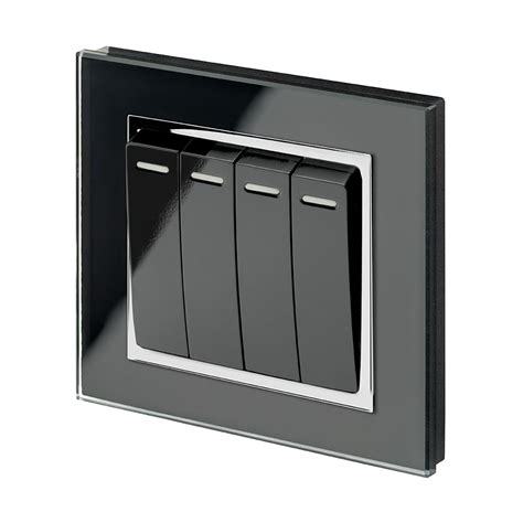 Retrotouch Crystal Mechanical Light Switch 4 Gang (Black CT) 00261 UK