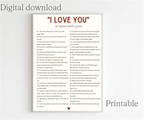 Ways to Say I Love You in Taylor Swift Lyrics Poster Digital Download ...