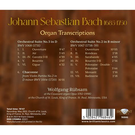 J.S. BACH: ORGAN TRANSCRIPTIONS. ORCHESTRAL SUITES - Klassiek.nl