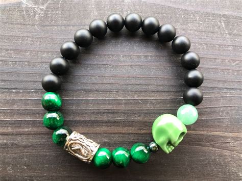 Loki Devotional Gemstone Stretch Bracelet Norse Viking God Jewelry Rune ...