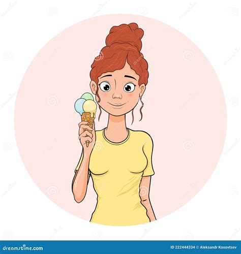 Beautiful Girl Eating Ice Cream Stock Vector - Illustration of woman, cream: 222444334