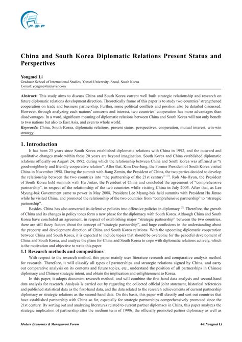 (PDF) China and South Korea Diplomatic Relations Present Status and ...