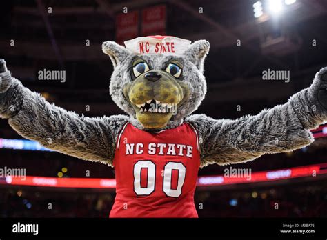 The NC State Wolf mascot during the NCAA College Basketball game between the North Carolina Tar ...
