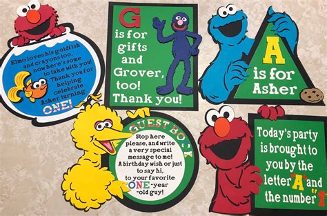 Sesame Street inspired personalized Elmo, Cookie Monster, Big Bird, Dorothy, Grover Party Signs ...