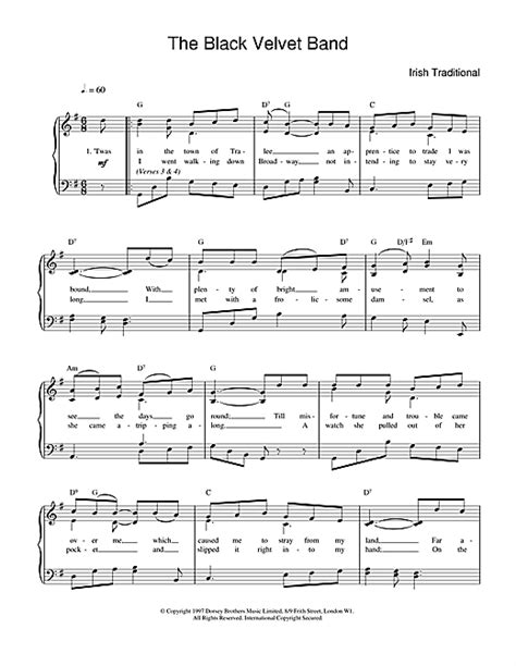 Irish Folksong "The Black Velvet Band" Sheet Music Notes | Download ...