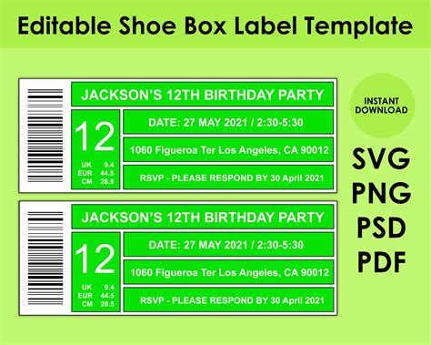 Shoe Box Label Template 8.5x11 Sheet PDF, PNG, PSD and Svg - Etsy ...