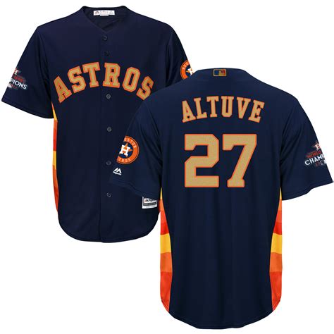 Men's #27 Jose Altuve Jersey Sewn on Navy Houston Astros Champions Gold ...