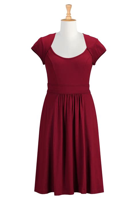 Crimson Red Cotton Knit Dresses, Fit-And-Flare Dresses Womens stylish dress - Cocktail dresse ...