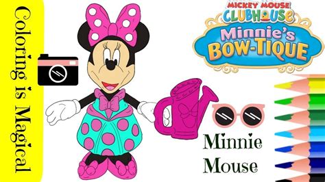 Minnie Mouse with Watering Can Bow-tique Coloring Page Video Disney Jr ...