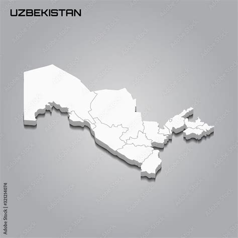 Uzbekistan 3d map with borders of regions Stock Vector | Adobe Stock