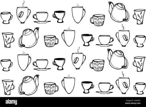 black and white vector sketch of a porcelain coffee cup Stock Photo - Alamy