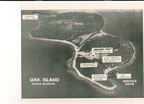 1965 aerial photo of Oak Island on an angle with view of future causeway - labeled - Oak Island ...