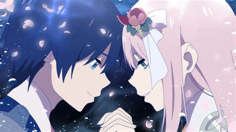 darling in the franxx zero two pink hair with flower hiro black hair background hd anime ...