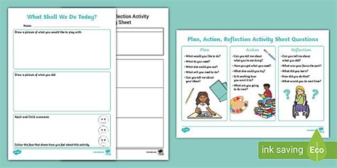 Plan, Action, Reflection Activity Planning Sheet template EYFS