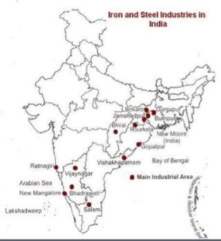 Iron And Steel Industry In India Map - State Coastal Towns Map