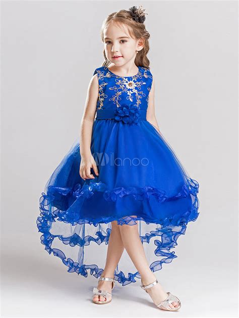 Flower Girl Dresses Blue Kids Pageant Dresses Applique High Low ...