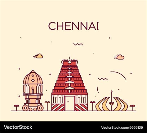 Chennai skyline trendy linear Royalty Free Vector Image