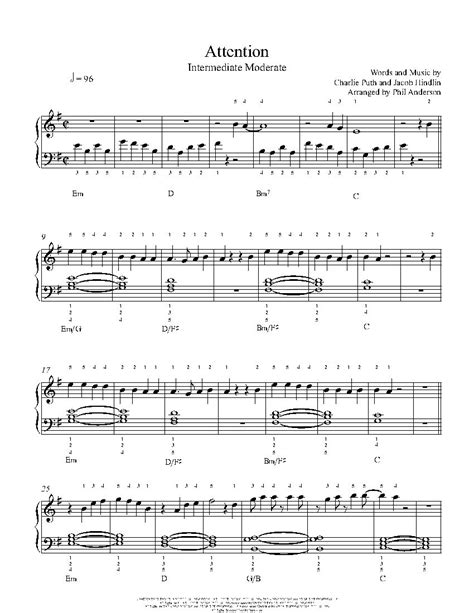 Attention by Charlie Puth Piano Sheet Music | Intermediate Level ...