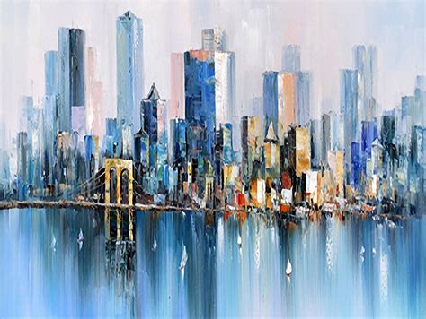 Large City Art Abstract Painting, Urban art, New York skyline, Urban wall art, City skyline ...