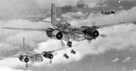 US 416th Bombardment Group Douglas A-26 bombers begin bomb drop over ...