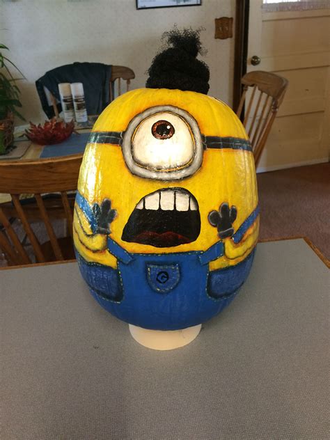 Minion pumpkin painted by Paulette | Pumpkin decorating, Painted pumpkins, Minion pumpkin