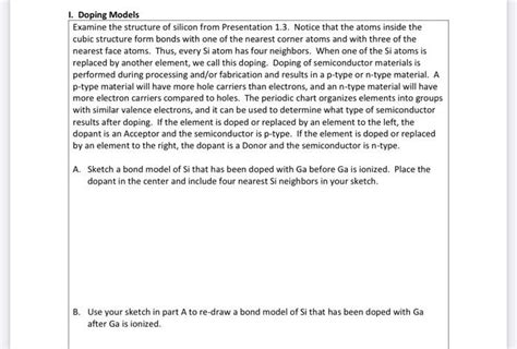 Solved I. Doping Models Examine the structure of silicon | Chegg.com