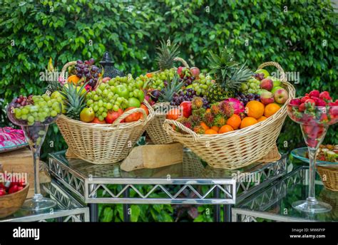 Fruit basket arrangement Stock Photo - Alamy